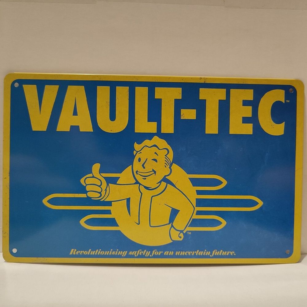 Fallout Vault Tec Metal Tin Wall Hanging Sign Official Bethesda Collectible